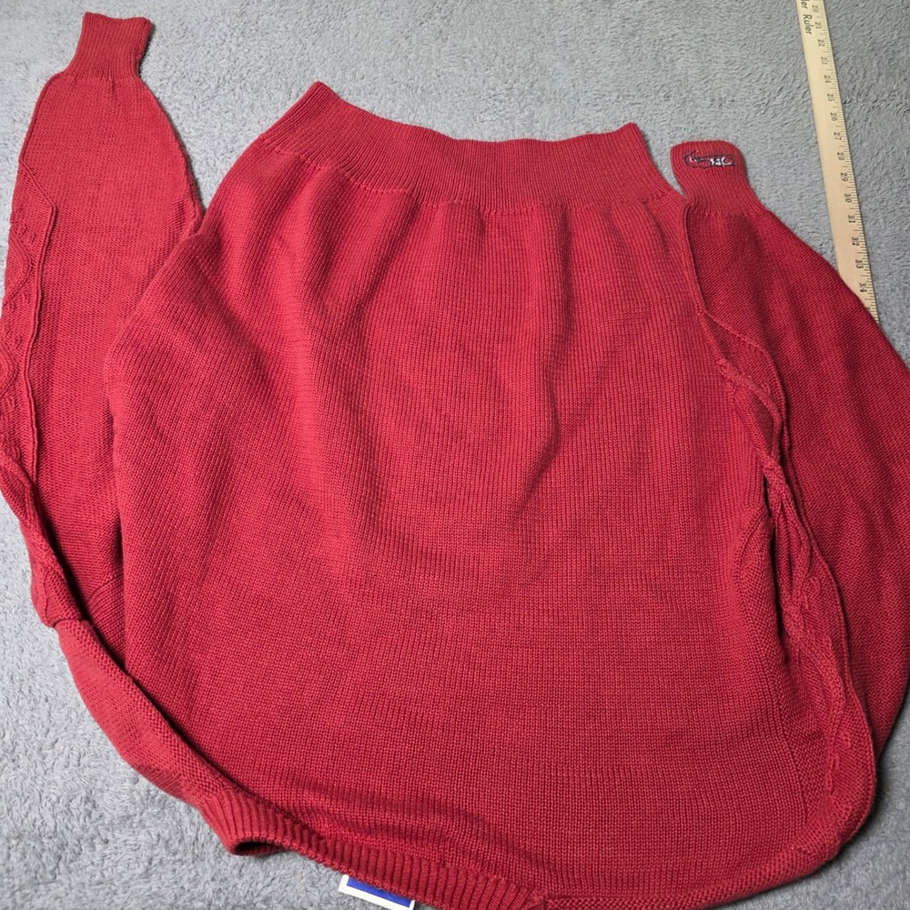 NFL QBC Mens M Sweater Red Cable Knit Diamond Textured Cotton Vintage 90s Top - Picture 6 of 8